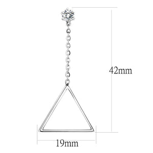 TK3601 - High polished (no plating) Stainless Steel Earrings with AAA Grade CZ  in Clear