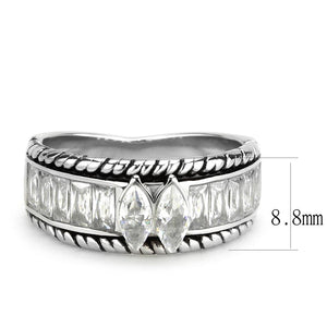 TK3606 - No Plating Stainless Steel Ring with AAA Grade CZ  in Clear
