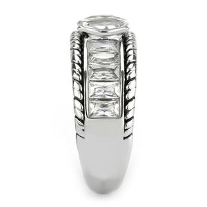 TK3606 - No Plating Stainless Steel Ring with AAA Grade CZ  in Clear
