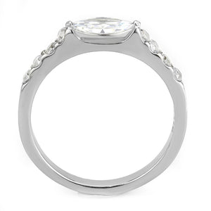 TK3607 - No Plating Stainless Steel Ring with AAA Grade CZ  in Clear