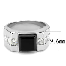 Load image into Gallery viewer, TK3615 - High polished (no plating) Stainless Steel Ring with Synthetic Onyx in Jet