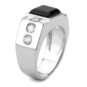 TK3615 - High polished (no plating) Stainless Steel Ring with Synthetic Onyx in Jet