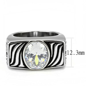 TK3620 - High polished (no plating) Stainless Steel Ring with AAA Grade CZ  in Clear