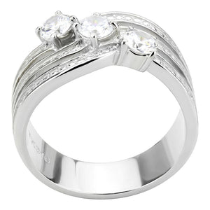 TK3633 - High polished (no plating) Stainless Steel Ring with AAA Grade CZ  in Clear