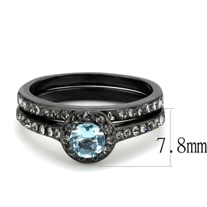 TK3634 - IP Black(Ion Plating) Stainless Steel Ring with Synthetic Synthetic Glass in Sea Blue