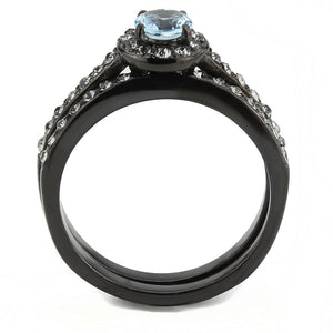 TK3634 - IP Black(Ion Plating) Stainless Steel Ring with Synthetic Synthetic Glass in Sea Blue