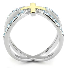 Load image into Gallery viewer, TK3636 - Two-Tone IP Gold (Ion Plating) Stainless Steel Ring with Top Grade Crystal  in Sea Blue