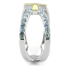 Load image into Gallery viewer, TK3636 - Two-Tone IP Gold (Ion Plating) Stainless Steel Ring with Top Grade Crystal  in Sea Blue