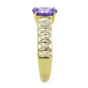TK3641 - IP Gold(Ion Plating) Stainless Steel Ring with AAA Grade CZ  in Tanzanite