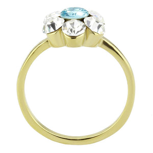 TK3642 - IP Gold(Ion Plating) Stainless Steel Ring with Synthetic Synthetic Glass in Sea Blue