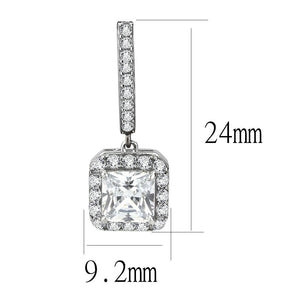 TK3651 - High polished (no plating) Stainless Steel Earrings with AAA Grade CZ  in Clear