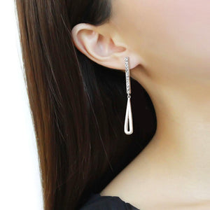 TK3678 - High polished (no plating) Stainless Steel Earrings with AAA Grade CZ  in Clear