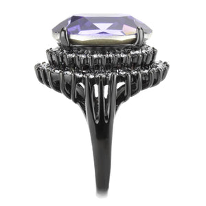 TK3687 - IP Black(Ion Plating) Stainless Steel Ring with Top Grade Crystal  in Tanzanite