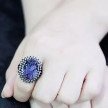 Load image into Gallery viewer, TK3687 - IP Black(Ion Plating) Stainless Steel Ring with Top Grade Crystal  in Tanzanite