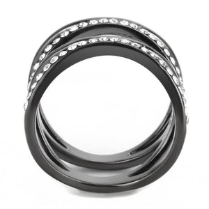 TK3689 - IP Light Black  (IP Gun) Stainless Steel Ring with Top Grade Crystal  in Clear