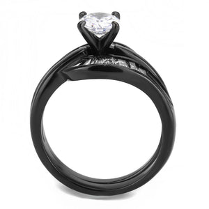 TK3693 - IP Black(Ion Plating) Stainless Steel Ring with AAA Grade CZ  in Clear