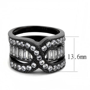 TK3694 - IP Black(Ion Plating) Stainless Steel Ring with AAA Grade CZ  in Clear