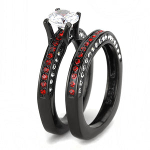 TK3695 - IP Black(Ion Plating) Stainless Steel Ring with AAA Grade CZ  in Clear