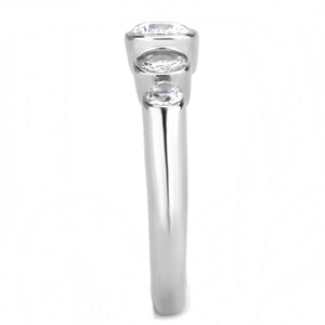 TK3697 - High polished (no plating) Stainless Steel Ring with AAA Grade CZ  in Clear