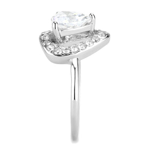 TK3699 - High polished (no plating) Stainless Steel Ring with AAA Grade CZ  in Clear