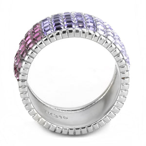 TK3703 - High polished (no plating) Stainless Steel Ring with Top Grade Crystal  in Multi Color