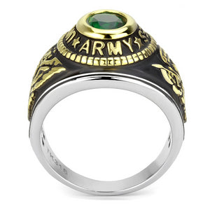 TK3724 - Two-Tone IP Gold (Ion Plating) Stainless Steel Ring with Synthetic Synthetic Glass in Emerald