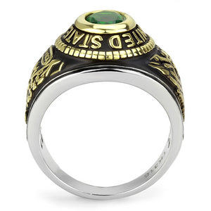 TK3724 - Two-Tone IP Gold (Ion Plating) Stainless Steel Ring with Synthetic Synthetic Glass in Emerald