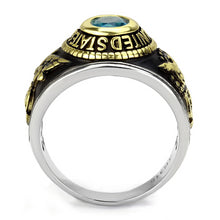 Load image into Gallery viewer, TK3725 - Two-Tone IP Gold (Ion Plating) Stainless Steel Ring with Synthetic Synthetic Glass in Sea Blue