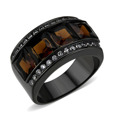 TK3746 IP Black Stainless Steel Ring with Synthetic in Brown