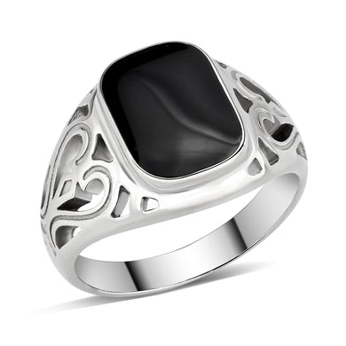 TK3753 High polished Stainless Steel Ring with Epoxy in Jet