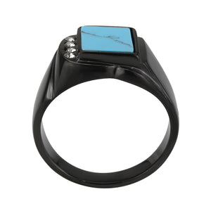 TK3755 IP Black Stainless Steel Ring with Synthetic in Sea Blue