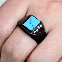 Load image into Gallery viewer, TK3755 IP Black Stainless Steel Ring with Synthetic in Sea Blue