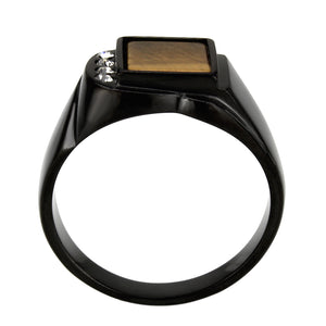 TK3756 IP Black Stainless Steel Ring with Synthetic in Topaz