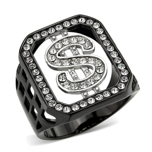 TK3758 - Two Tone IP Black (Ion Plating) Stainless Steel Ring with Top Grade Crystal in Clear