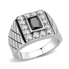 Load image into Gallery viewer, TK3761 - High polished (no plating) Stainless Steel Ring with AAA Grade CZ in Jet