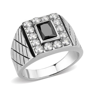 TK3761 - High polished (no plating) Stainless Steel Ring with AAA Grade CZ in Jet