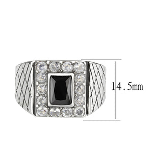 TK3761 - High polished (no plating) Stainless Steel Ring with AAA Grade CZ in Jet