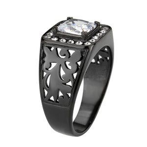 TK3763 - IP Black (Ion Plating) Stainless Steel Ring with AAA Grade CZ in Clear