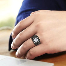 Load image into Gallery viewer, TK3763 - IP Black (Ion Plating) Stainless Steel Ring with AAA Grade CZ in Clear