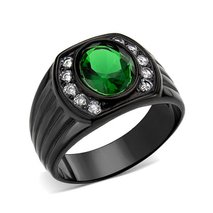TK3764 - IP Black (Ion Plating) Stainless Steel Ring with Synthetic in Emerald