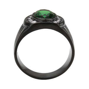 TK3764 - IP Black (Ion Plating) Stainless Steel Ring with Synthetic in Emerald
