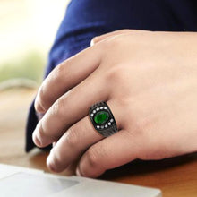 Load image into Gallery viewer, TK3764 - IP Black (Ion Plating) Stainless Steel Ring with Synthetic in Emerald