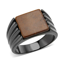 Load image into Gallery viewer, TK3766 - IP Black (Ion Plating) Stainless Steel Ring with Semi-Precious in Topaz