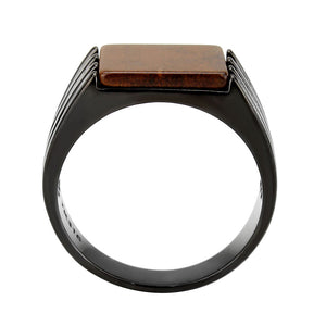 TK3766 - IP Black (Ion Plating) Stainless Steel Ring with Semi-Precious in Topaz