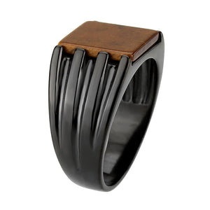 TK3766 - IP Black (Ion Plating) Stainless Steel Ring with Semi-Precious in Topaz
