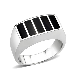 TK3767 - High polished (no plating) Stainless Steel Ring with Epoxy in Jet
