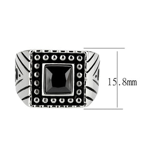 TK3769 - High polished (no plating) Stainless Steel Ring with AAA Grade CZ in Jet