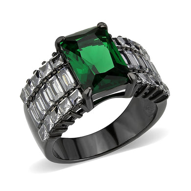 TK3774 - IP Black (Ion Plating) Stainless Steel Ring with Synthetic in Emerald