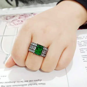 TK3774 - IP Black (Ion Plating) Stainless Steel Ring with Synthetic in Emerald