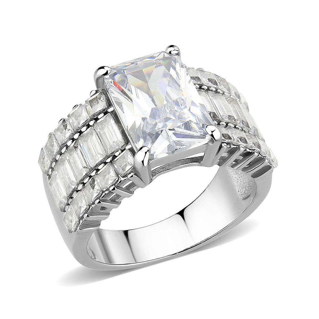 TK3775 - High polished (no plating) Stainless Steel Ring with AAA Grade CZ in Clear